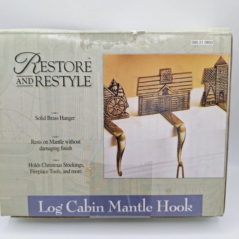 Vintage‎ 1997 Log Cabin Mantle Hook Solid Brass Hanger Holds Christmas Stockings
